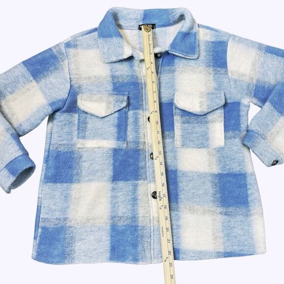 Nasty Gal Plaid Shacket Jacket Womens Size M Blue Ivory Poly Fleece Gorpcore - Picture 6 of 8